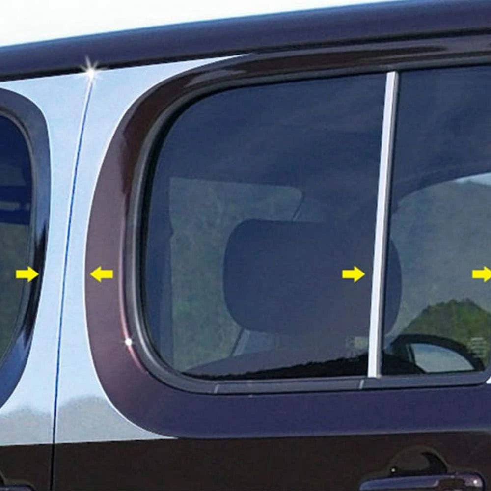 Luxury Chrome Pillar Post Trim Kit 8pc for Nissan Cube (2009–2014)