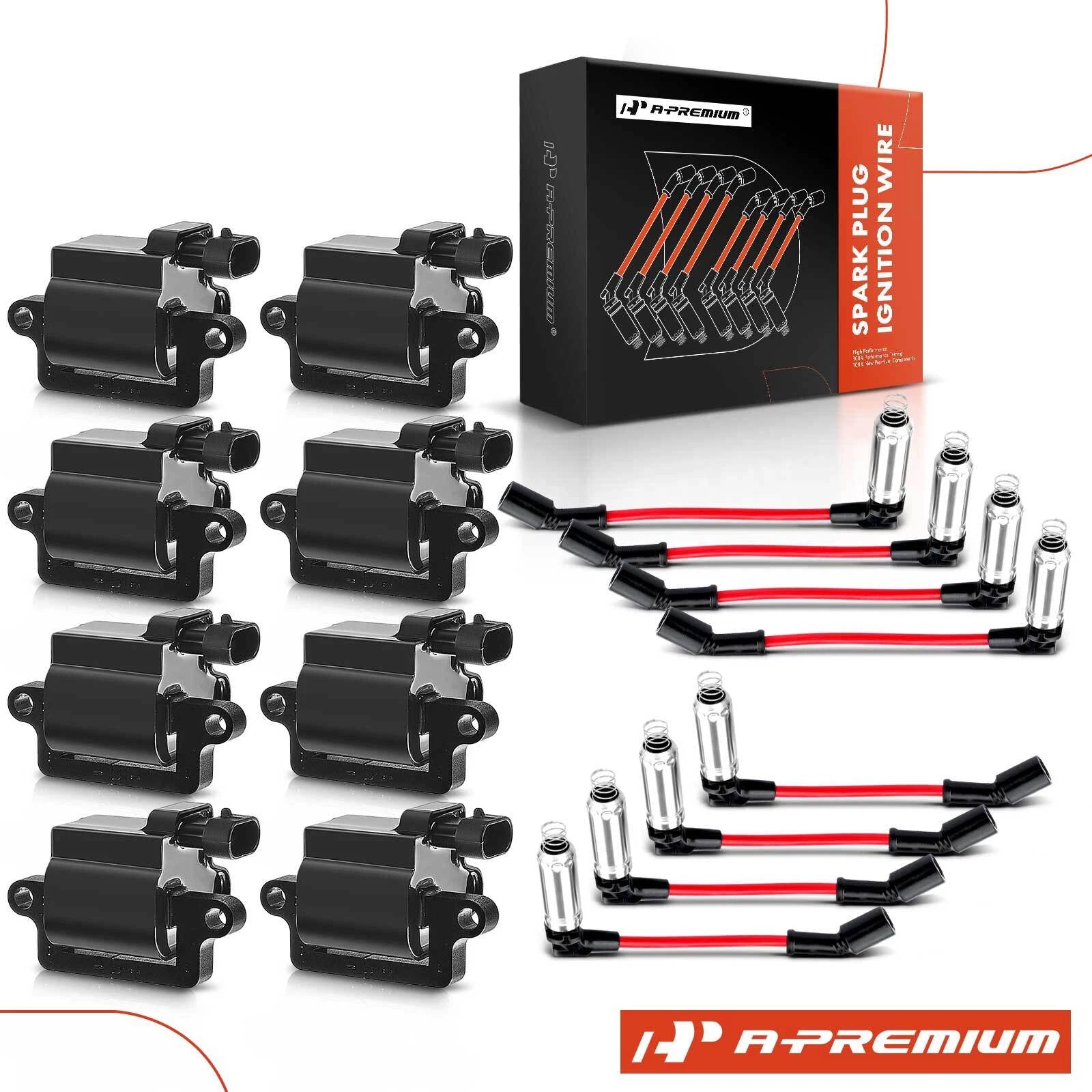 8x Ignition Coils & Spark Plug Wire Kits for GMC Chevy Silverado