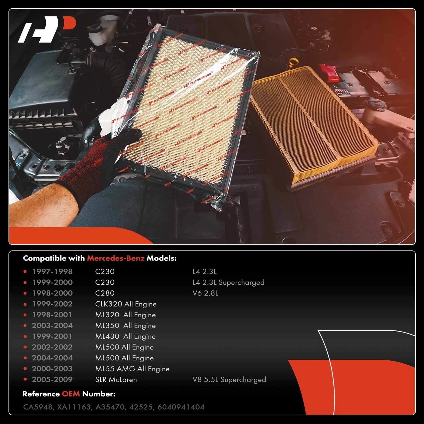 2X Engine Air Filter for Mercedes-Benz C230 C280 ML320 ML350 (1997–2000)