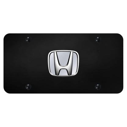 Chrome No Fill Logo on Black License Plate - Officially Licensed for Honda