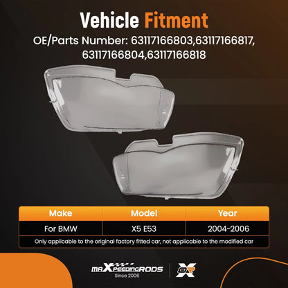Headlamp Lens Covers Pair for BMW X5 E53 (2004–2006)