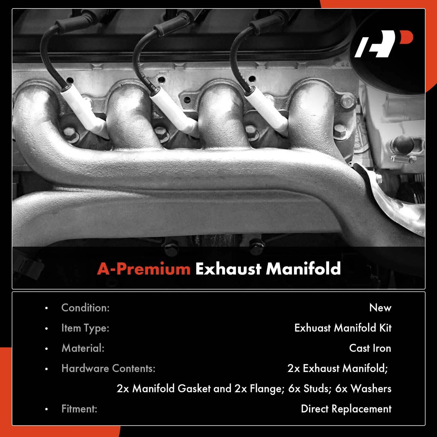 2X Exhaust Manifold with Gasket for Chevy Silverado 3500