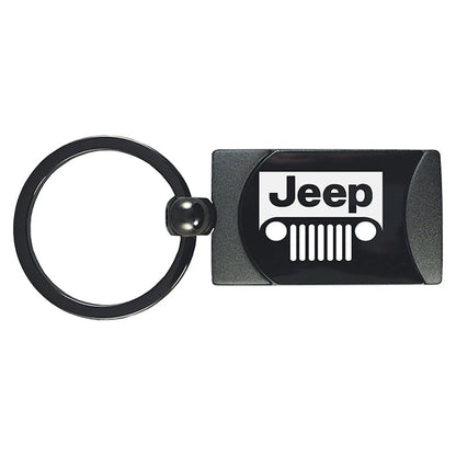 Grille on Gun Metal Two-Tone Rectangular Keychain - Officially Licensed for Jeep
