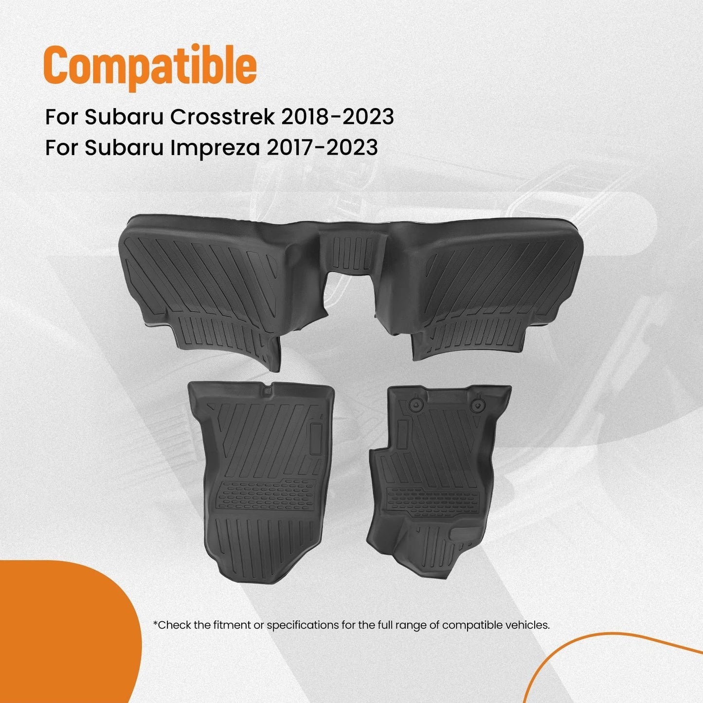 All Weather Floor Mats for Subaru Crosstrek/Impreza (2017–2023) Black TPE