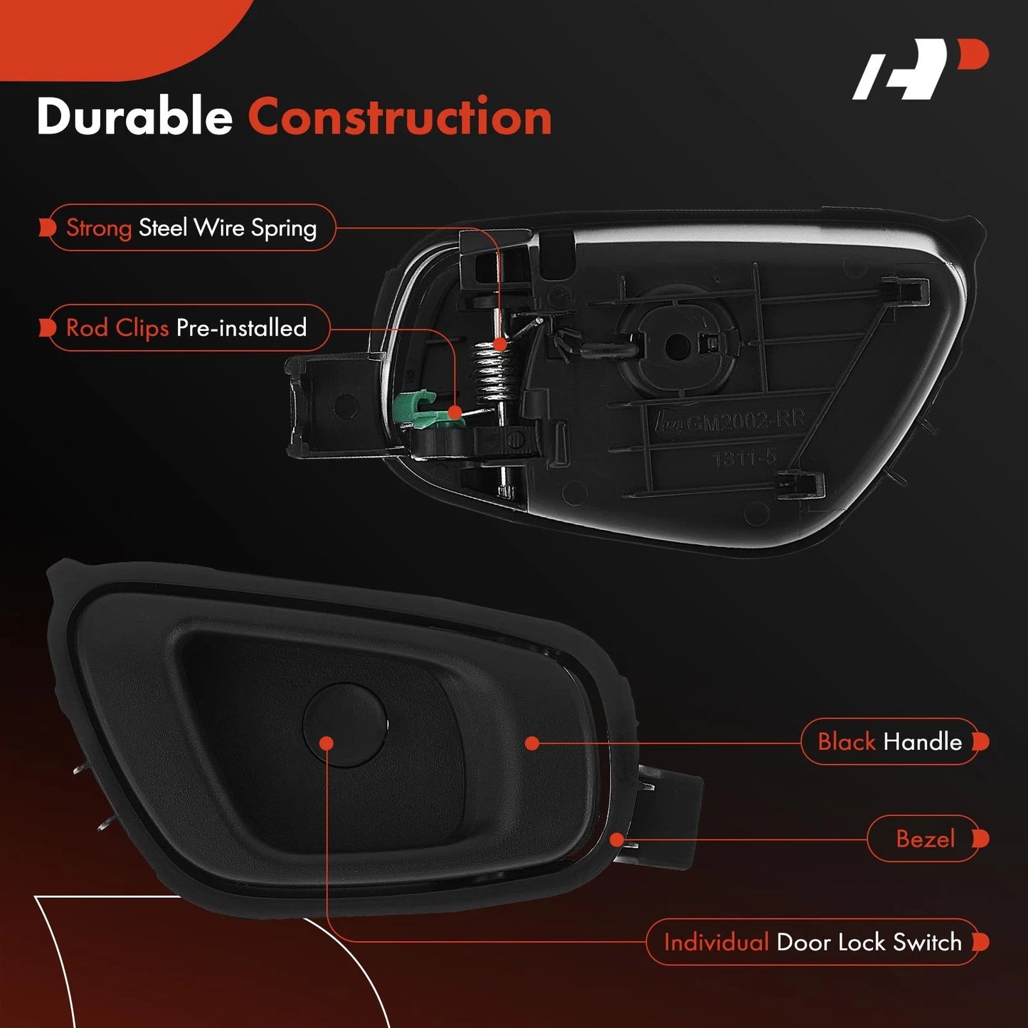 2X Rear Interior Door Handle for Chevrolet Spark (2013–2015) Spark EV (2014–2016)