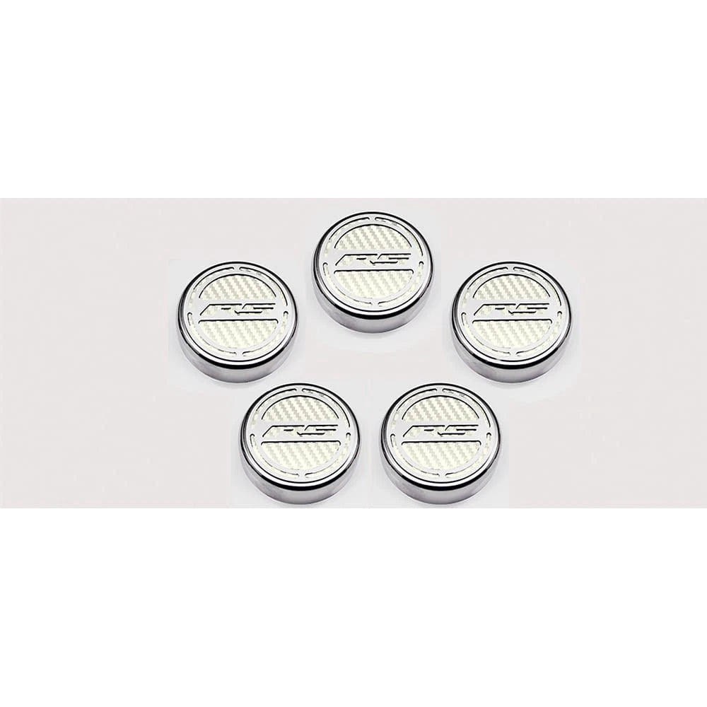 Chrome Cap Covers w/White Carbon Fiber 'RS' Inlay for 10-15 Camaro V6 Automatic