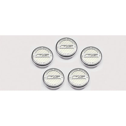 Chrome Cap Covers w/White Carbon Fiber 'RS' Inlay for 10-15 Camaro V6 Automatic