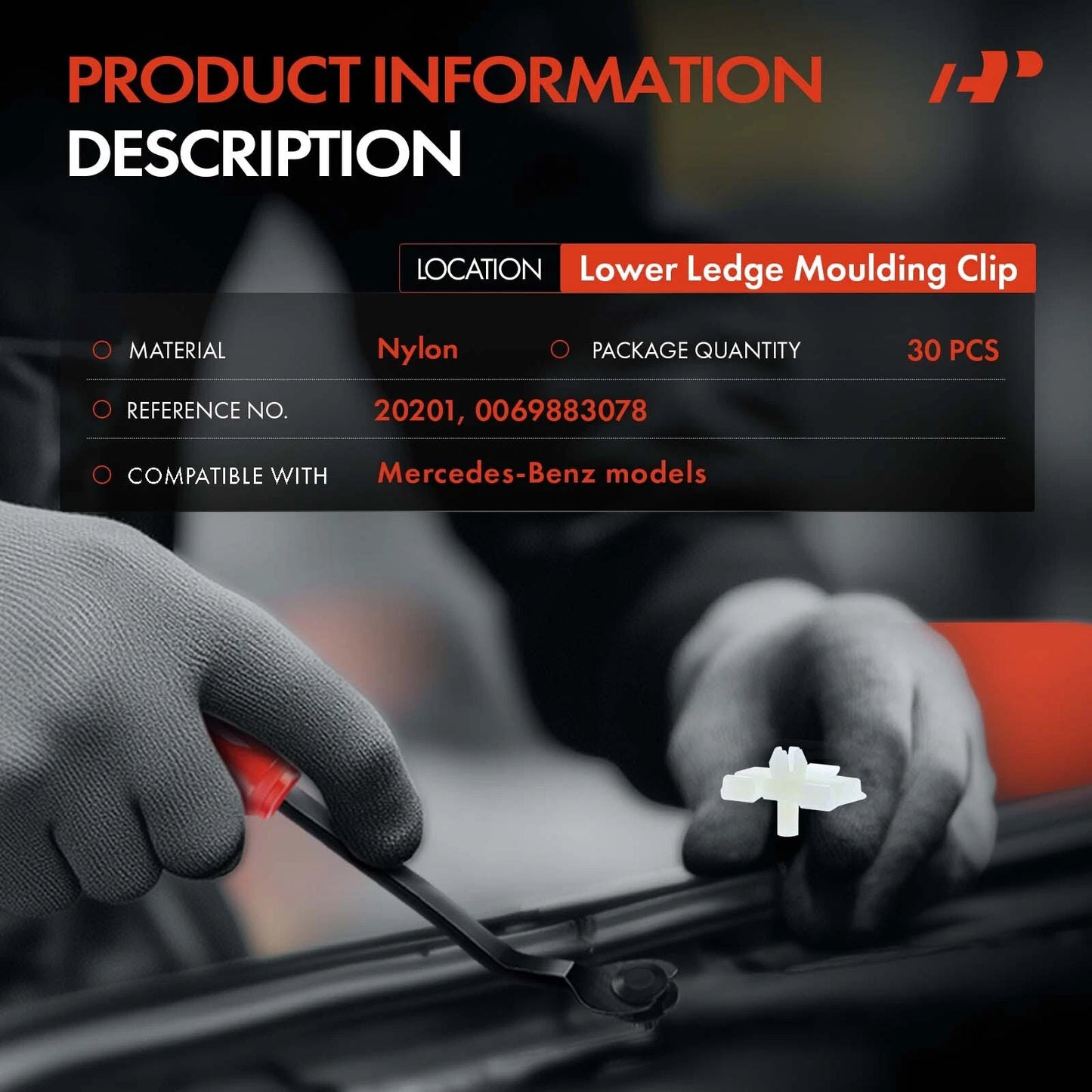 30x Nylon Lower Ledge Moulding Clips for Mercedes-Benz