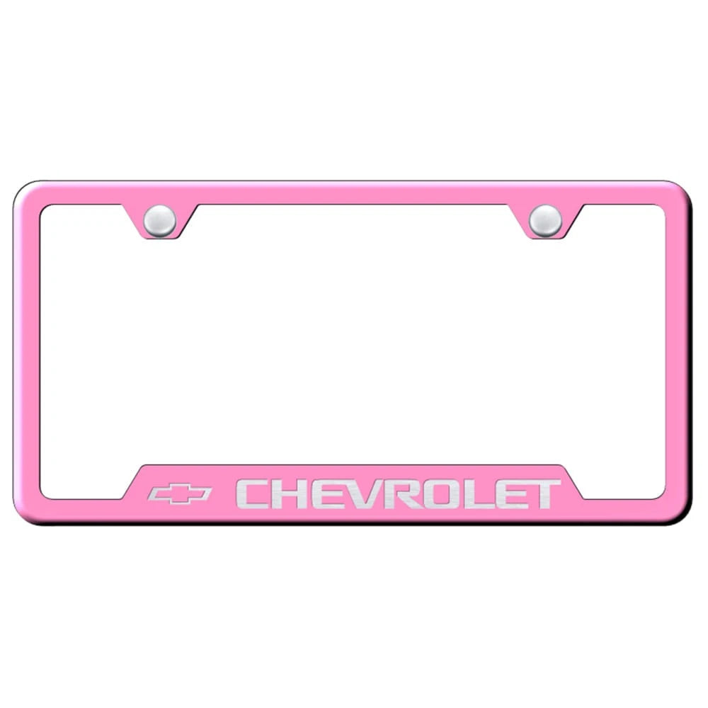 Etched on Pink Cut-Out License Plate Frame - Officially Licensed for Chevrolet