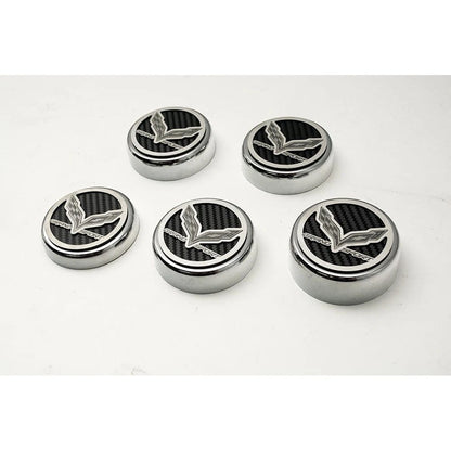 5pc Chrome Cap Covers w/Garnet Red Inlay&Flags for 2016-19 Corvette GS Automatic