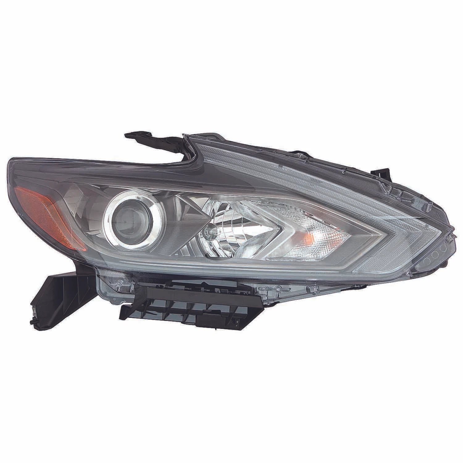 Passenger Halogen Headlight Assembly w/o LED Daytime Running Light w/Black Bezel