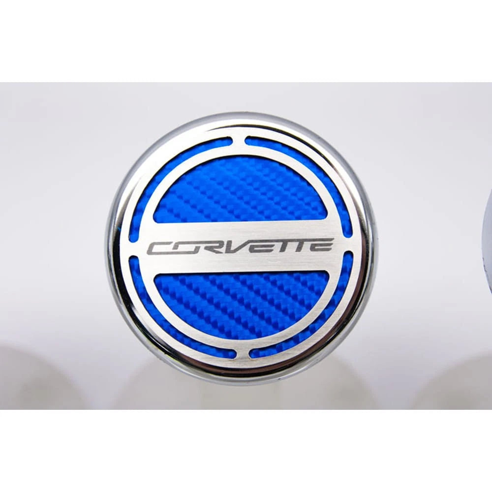 Chrome Corvette Cap Covers with Yellow Carbon Fiber Inlay for 2014-2019 Z06