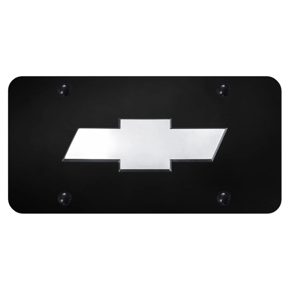 Chrome New Logo on Black License Plate - Officially Licensed for Chevrolet