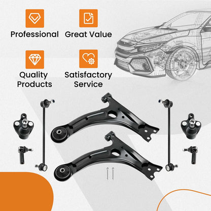 8PC Front Lower Control Arms with Ball Joints for Pontiac Vibe Matrix (2003–2008)