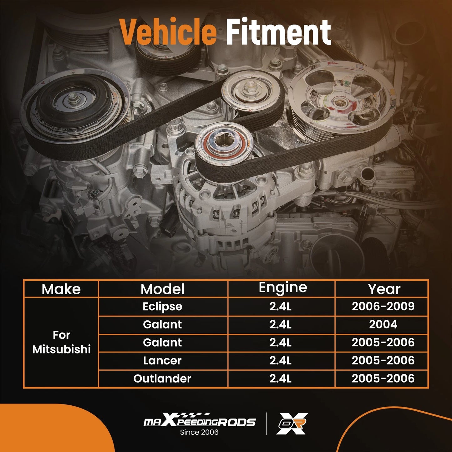 Engine Timing Belt Kit with Water Pump for Mitsubishi Outlander 2.4L (2005–2006)