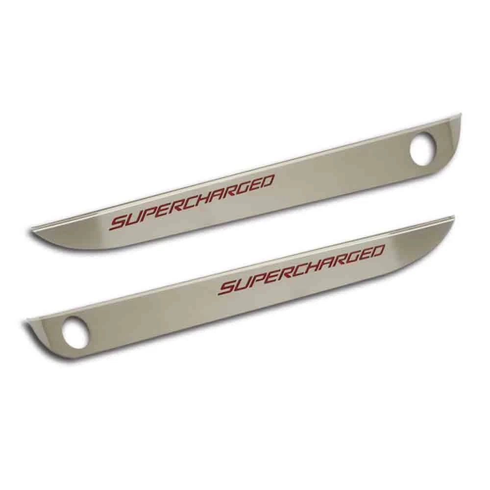 Laser Cut Door Guards w/Garnet Red Vinyl "Supercharged" Inlay for 05-13 Corvette