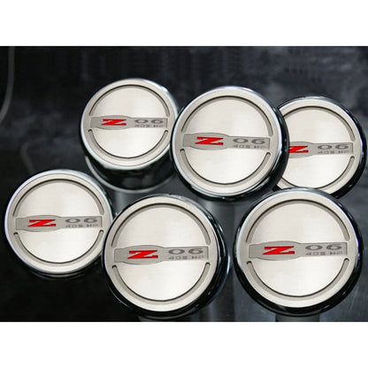 Chrome Cap Covers w/'Z06 405HP' Logo&Brushed Accent for 2002-2004 Chevy Corvette