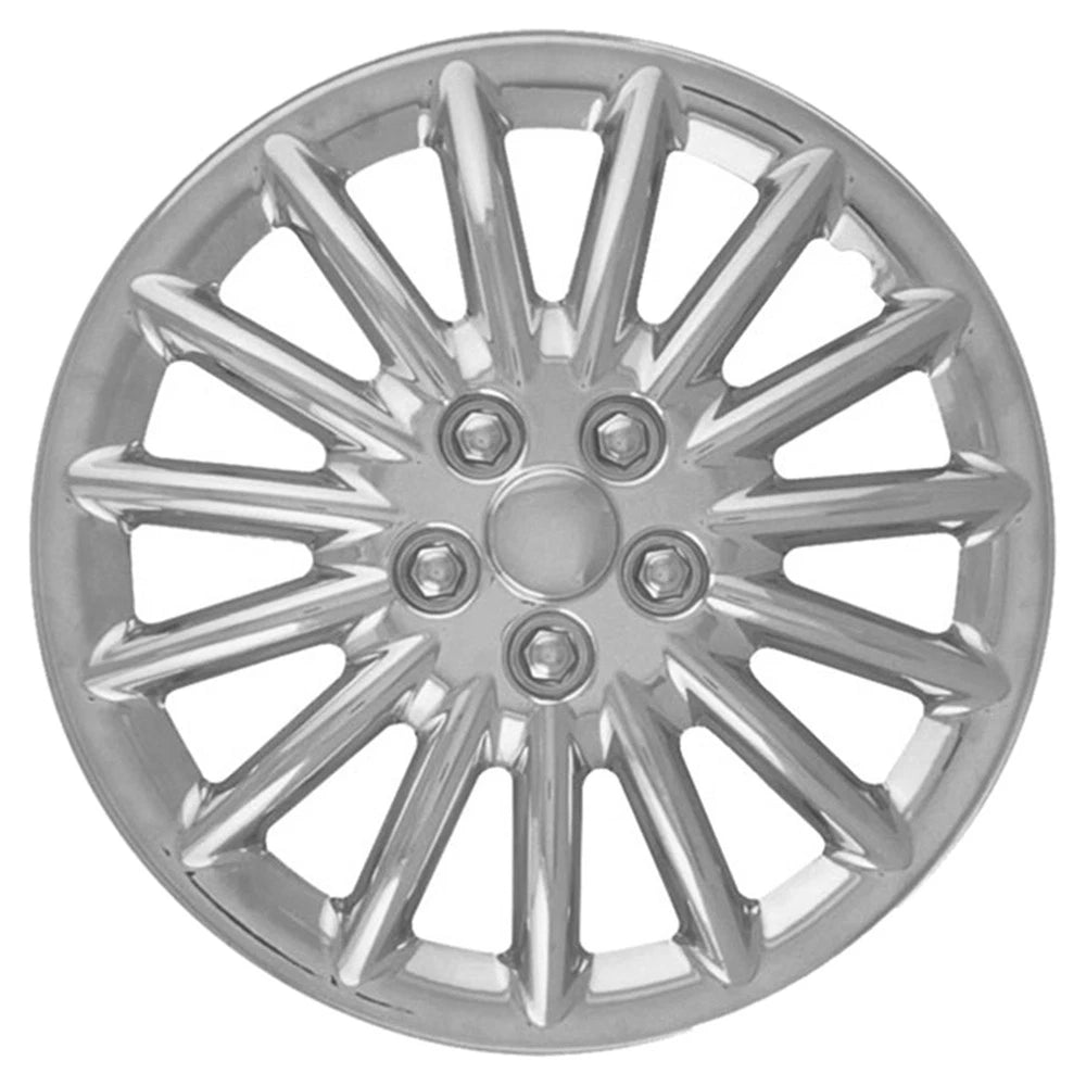 Chrome Wheel Cover Hubcaps 15 Spoke Push-On Set for Universal (Fits 17 Inch)