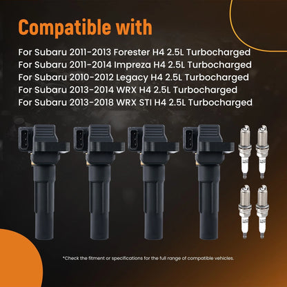 Ignition Coils & Spark Plugs Set for 2010–2012 Subaru Legacy 2.5L Turbo H4