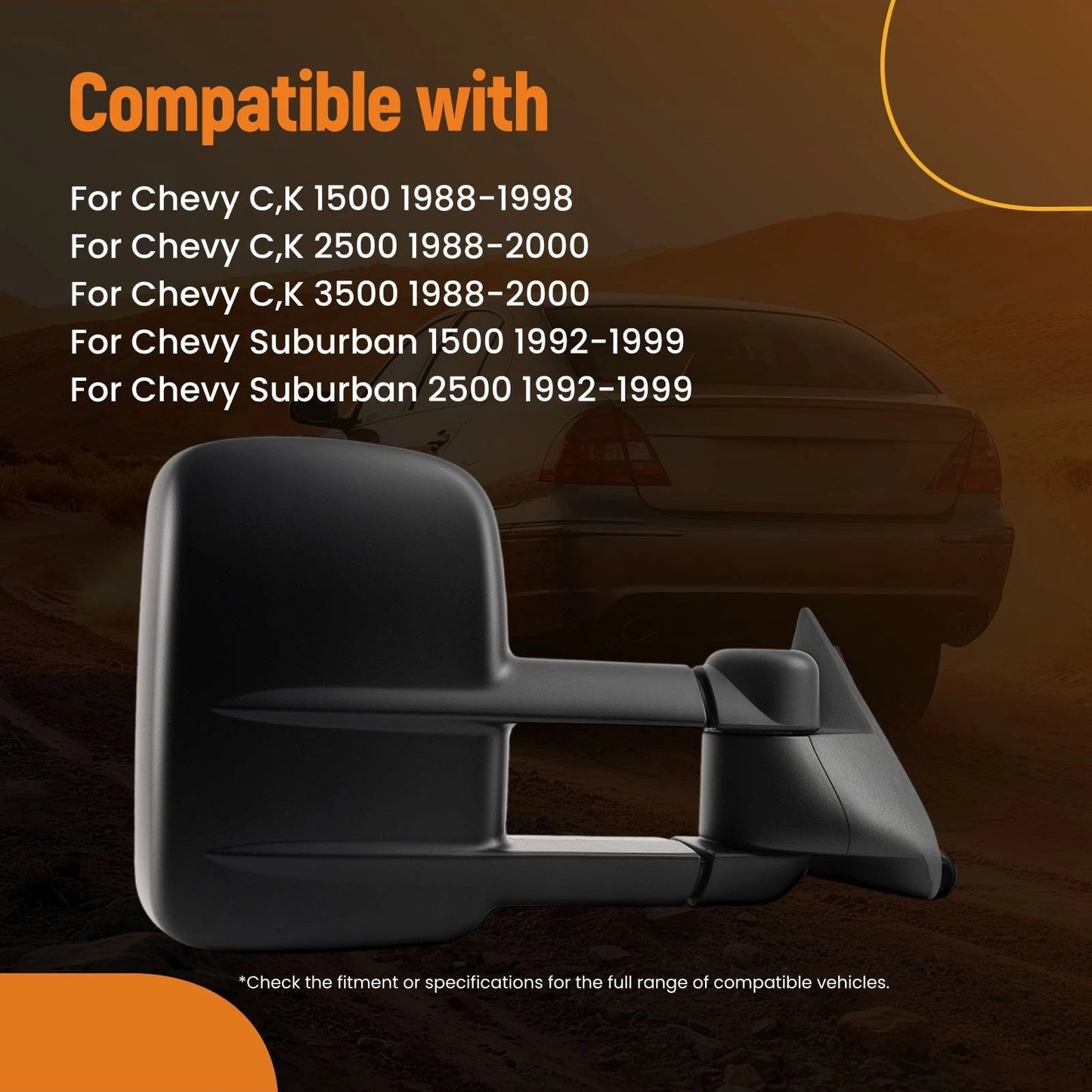 Black Side View Mirror Set for GMC C/K 1500 2500 3500 (1988–1998)