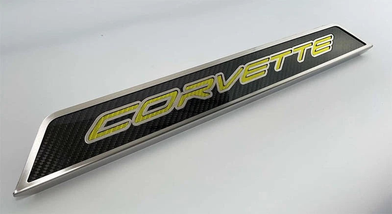 Door Sill Trim for 2020-2022 Chevy Corvette C8 w/Yellow Vinyl "Corvette" Inlay