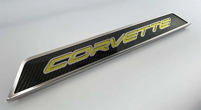 Door Sill Trim for 2020-2022 Chevy Corvette C8 w/Yellow Vinyl "Corvette" Inlay