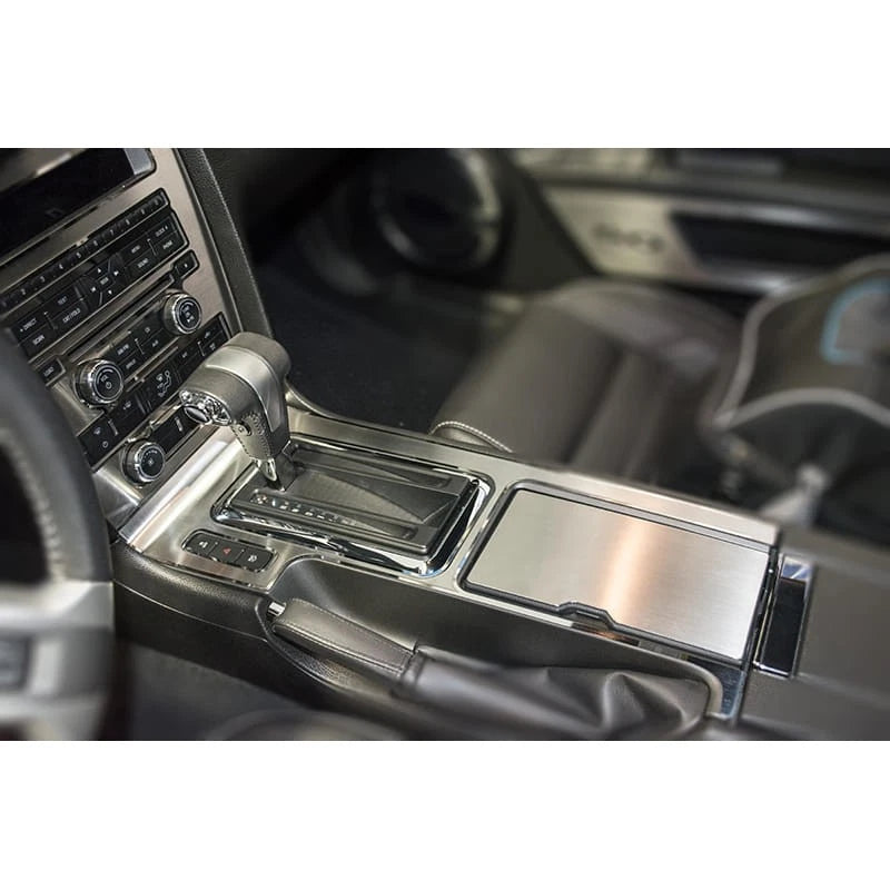Brushed Stainless Center Console Plate with Polished Trim for 2010–2014 Mustang Manual