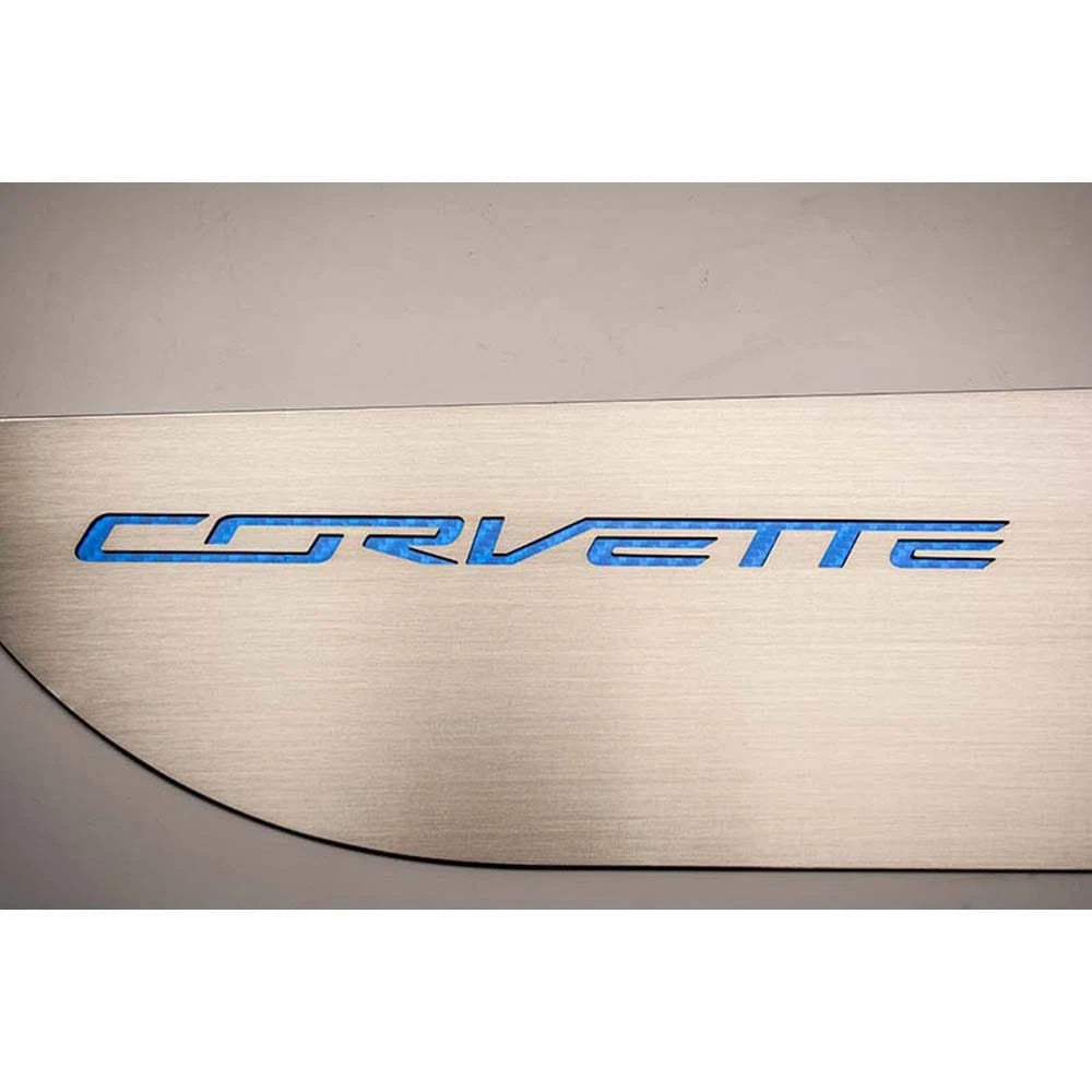 Brushed Door Guards with Black Vinyl Corvette Inlay for 2014–2019 Corvette