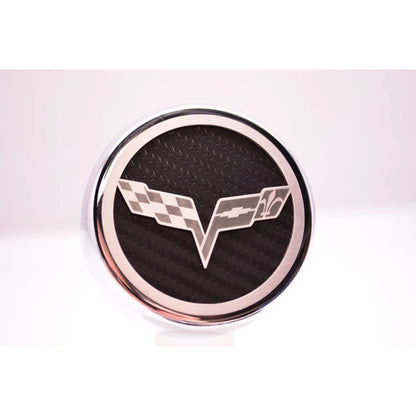 Chrome Cap Covers w Red Carbon Fiber Flags Inlay for 2005–2013 Corvette
