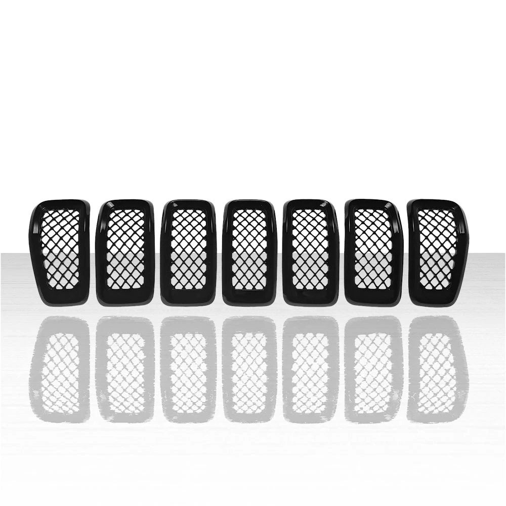 7pc Grille Overlay for 2014-2019 Jeep Cherokee - Gloss Black - ARFG198