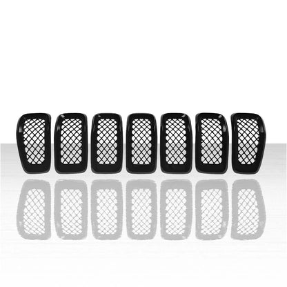 7pc Grille Overlay for 2014-2019 Jeep Cherokee - Gloss Black - ARFG198
