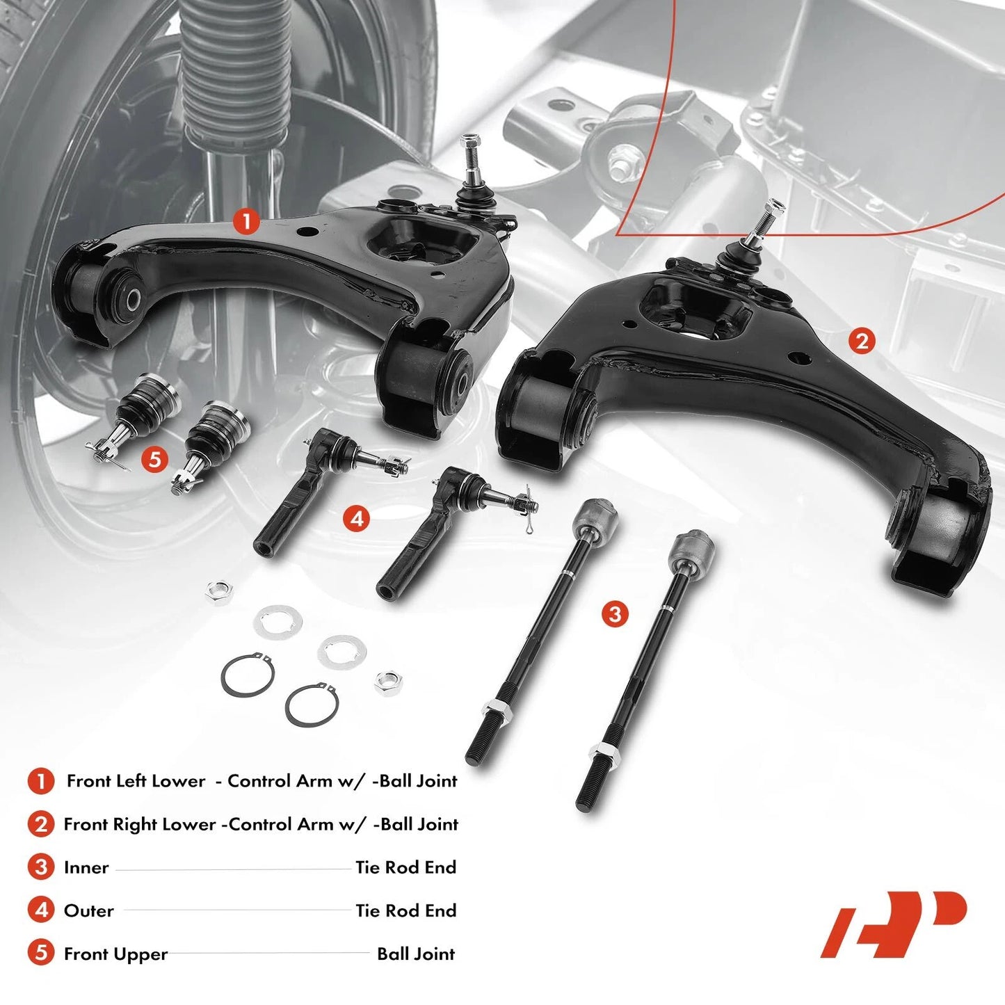 8x Front Lower Control Arm Ball Joint Tie Rod for Chevy Silverado 1500 (2007–2018)