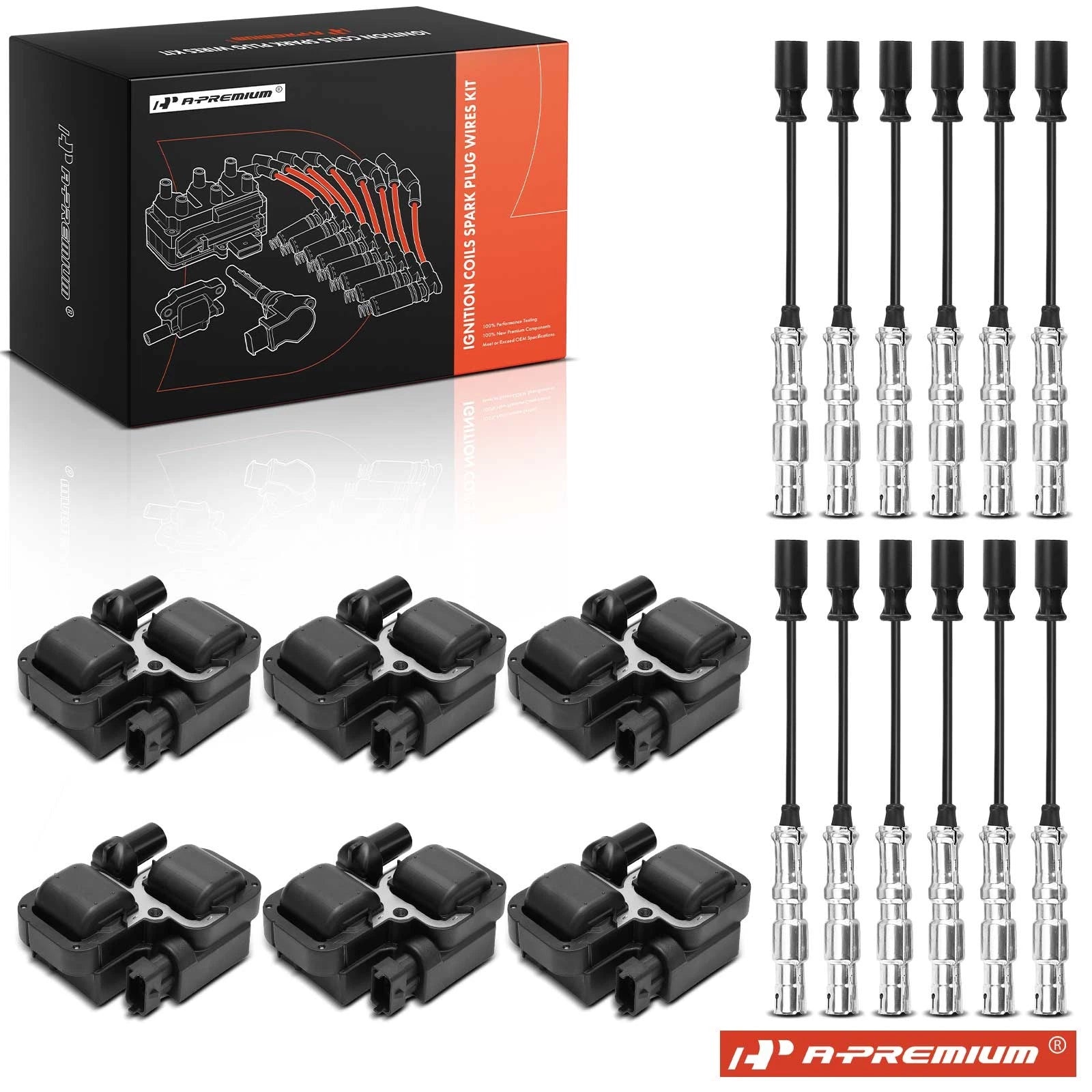 6x Ignition Coils & 12x Spark Plug Wires for Mercedes C240 C320 (2001–2005)