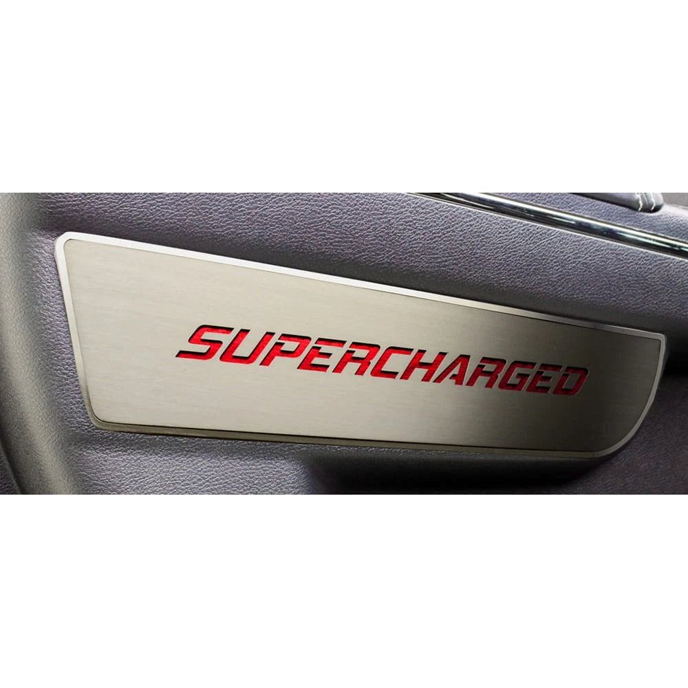 Front Door Badges w/Yellow Carbon Fiber 'Supercharged' Inlay for 2011-15 Charger