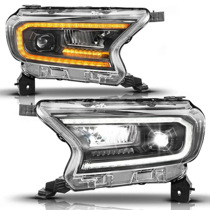Chrome Clear Lens LED Headlights w/Sequential for 19-23 Ford Ranger w/Halogen