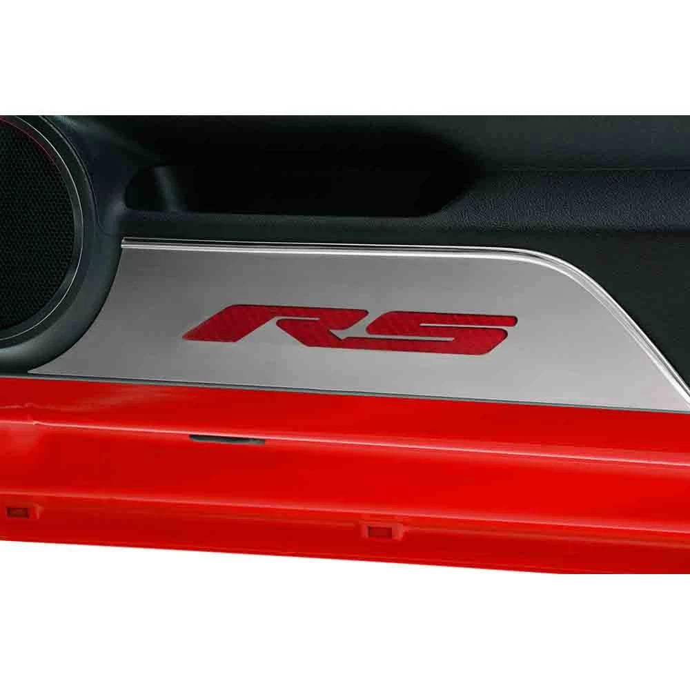 Door Panel Kick Plates Replacement with Green Vinyl Inlay for 2010-2015 Camaro