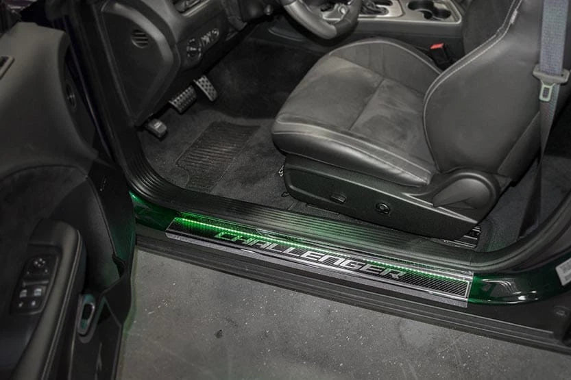 Carbon Fiber Door Sill with Green LEDs For 2008-2019 Dodge Challenger