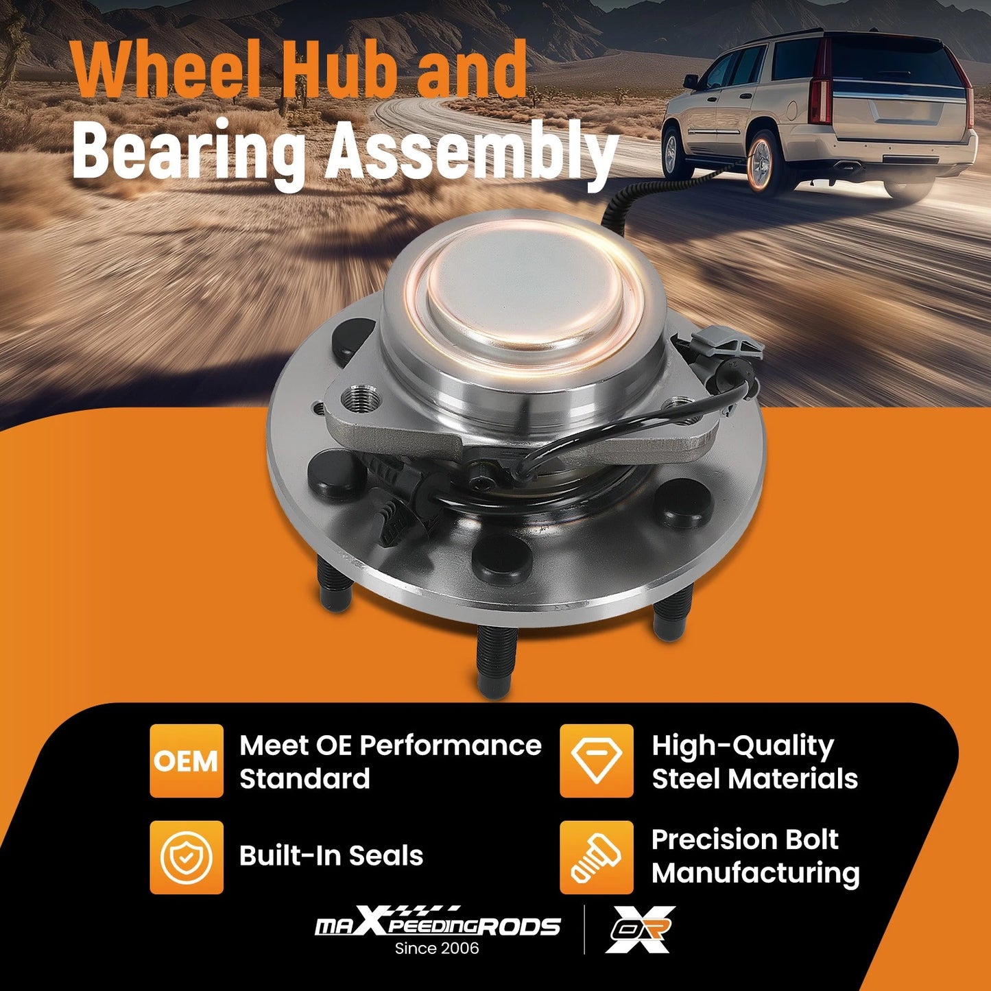 Front Wheel Hub & Bearing for GMC Sierra 1500 Yukon (2007–2014) 2WD ABS