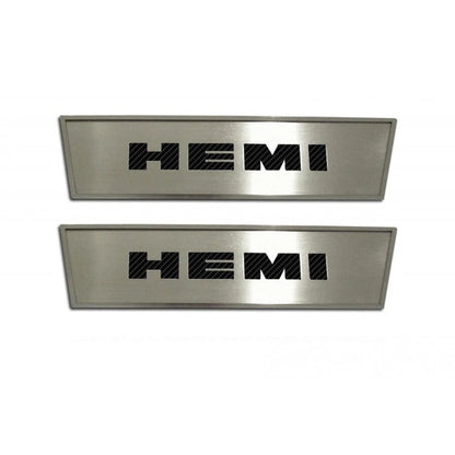 Brushed Door Badges w/HEMI Orange 'HEMI' Inlay for 2008-2014 Dodge Challenger