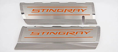 Fuel Rail Covers w/Orange Carbon Fiber Vinyl "STINGRAY" Inlay for 14-19 Corvette