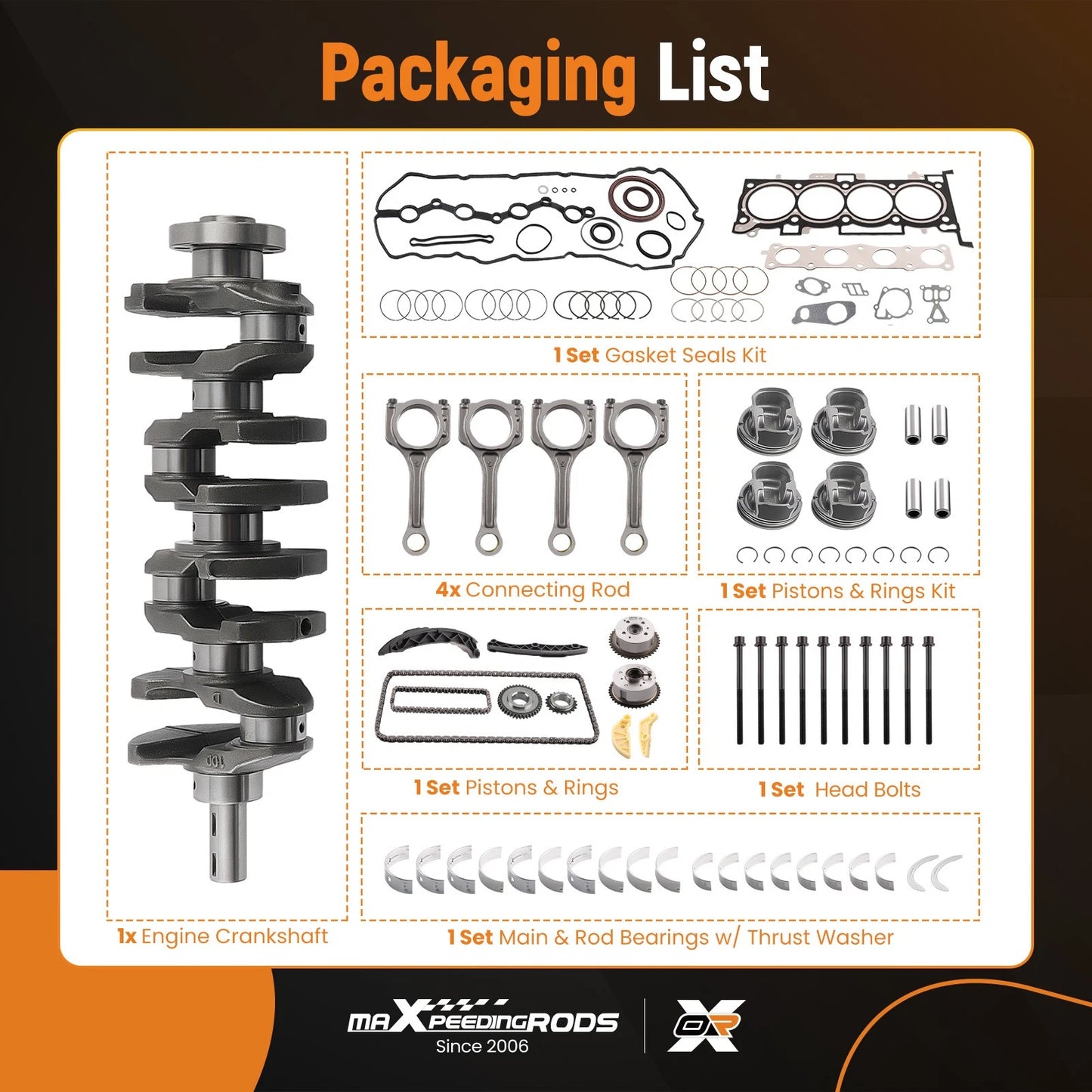 Crankshaft, Con Rod & Timing Set for Hyundai Kia (2011–2014)