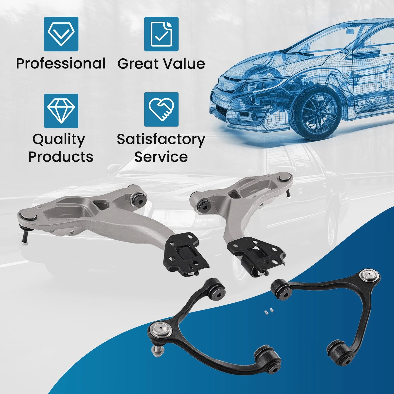 4x Front Upper Lower Control Arms for Ford Crown Victoria (2003–2006)