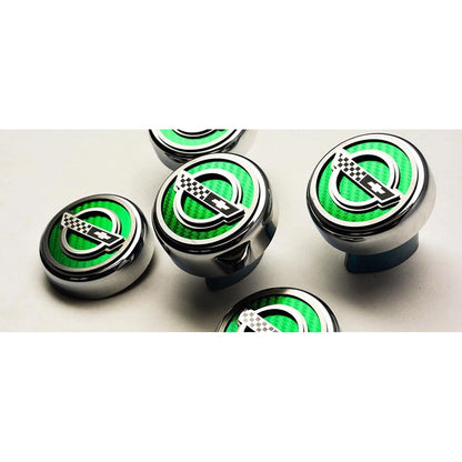 6pc Chrome Cap Covers w/Synergy Green Vinyl Inlay&Flag for 84-96 Corvette Manual