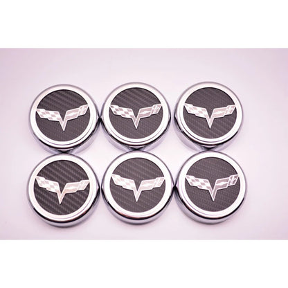 Chrome Cap Covers with Orange Carbon Fiber Flags Inlay for Corvette (2005–2013)