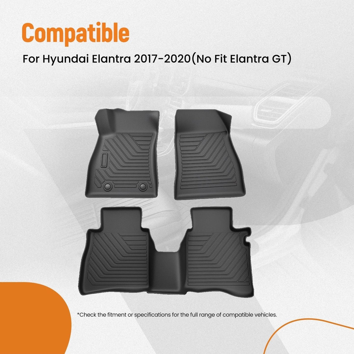 Carpet Floor Mat Set for Hyundai Elantra (2017–2020) Black TPE Rubber Liners