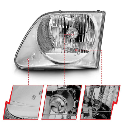 Crystal Headlight Chrome Clear Lens Set for 1997-2003 Ford F-150