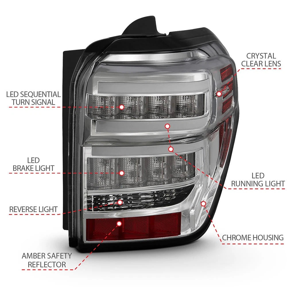 Chrome Clear Lens Tail Light Assembly with Sequential for 2014-2023 Toyota 4Runner
