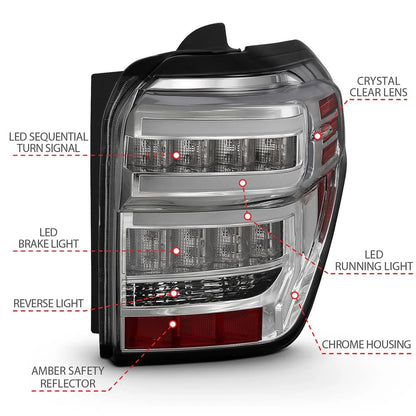 Chrome Clear Lens Tail Light Assembly with Sequential for 2014-2023 Toyota 4Runner