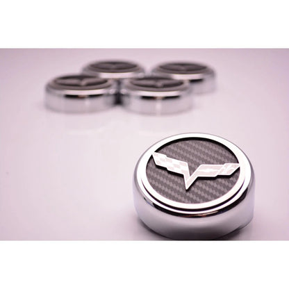 Chrome Cap Covers Yellow Carbon Fiber Flags Inlay for 2005-2013 Corvette