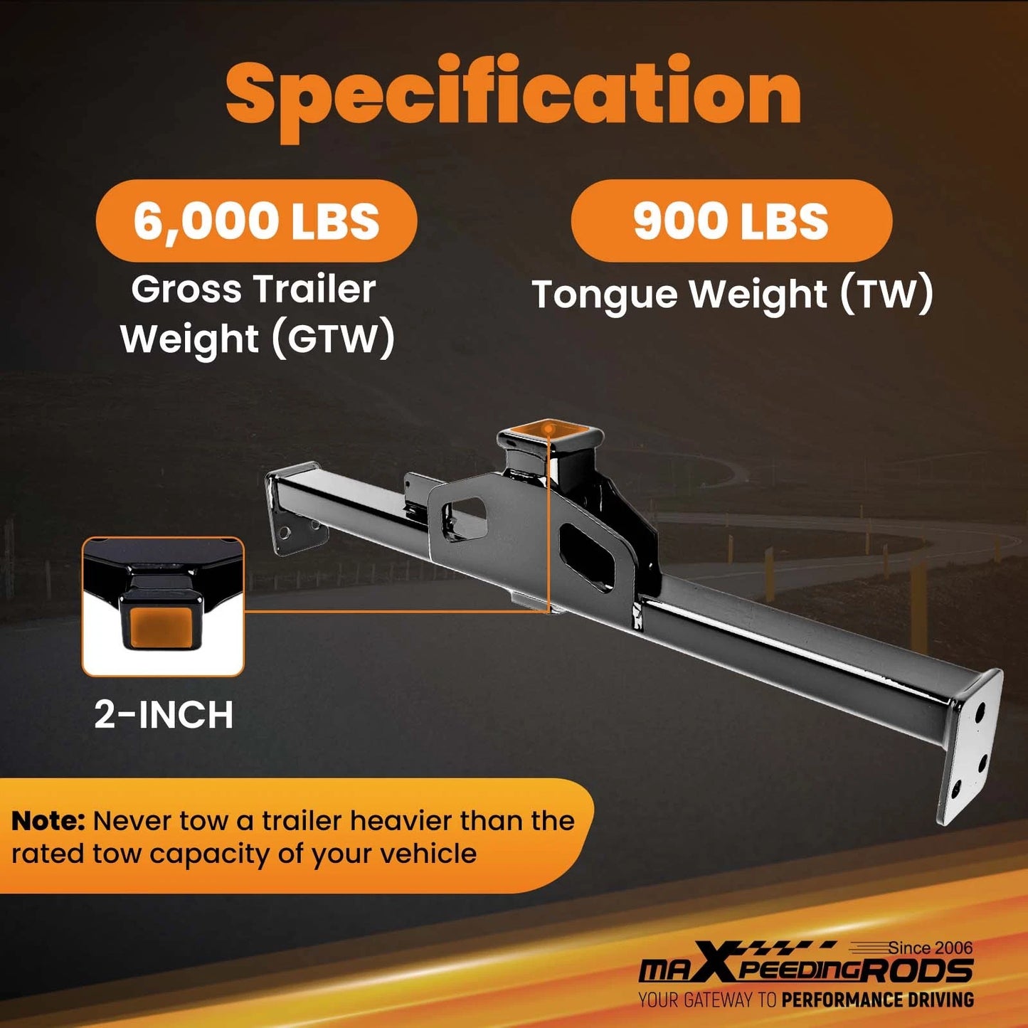 Class 3 2" 6000lbs Rear Trailer Hitch Receiver for Sprinter 2007-2025 (2500/3500)